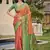 Exquisite orange & green pochampalli soft silk blend saree with grand ikat woven pallu