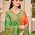 Exquisite orange & green pochampalli soft silk blend saree with grand ikat woven pallu
