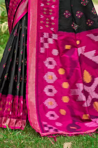 Black pochampalli silk blend saree 