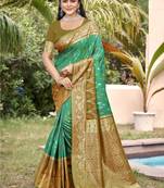 Green pochampalli silk blend saree | elegant traditional wedding & festive wear saree
