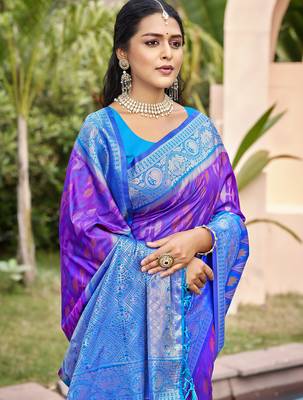 Violet pochampalli silk blend saree  2