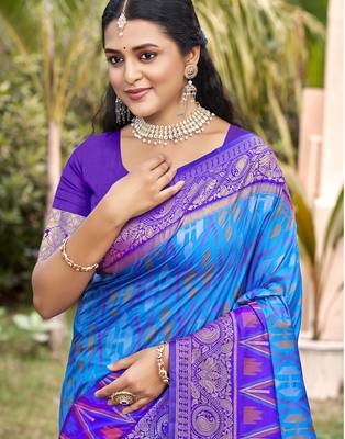 Blue pochampalli silk blend saree  2