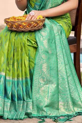 Light green pochampalli silk blend saree 