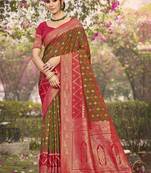 Mhendi green pochampalli silk blend saree | elegant traditional wedding & festive wear saree
