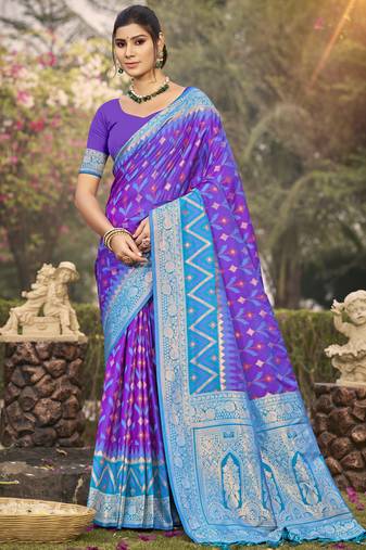 Violet pochampalli silk blend saree | elegant traditional wedding & festive wear saree
