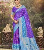 Violet pochampalli silk blend saree | elegant traditional wedding & festive wear saree
