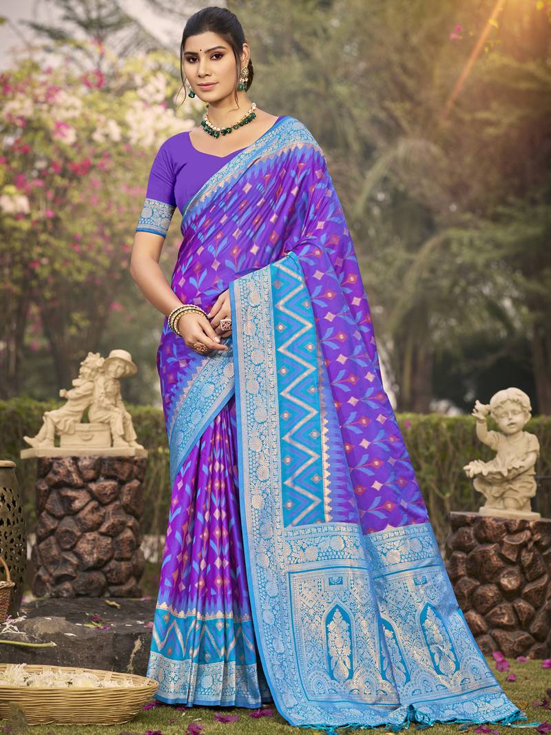 Violet pochampalli silk blend saree | elegant traditional wedding & festive wear saree