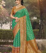 Green pochampalli silk blend saree | elegant traditional wedding & festive wear saree