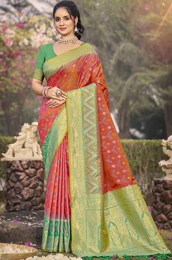 Rust pochampalli silk blend saree | elegant traditional wedding & festive wear saree