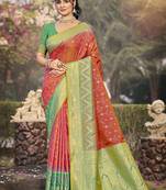 Rust pochampalli silk blend saree | elegant traditional wedding & festive wear saree