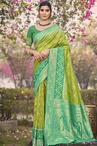Pista green pochampalli silk blend saree | elegant traditional wedding & festive wear saree