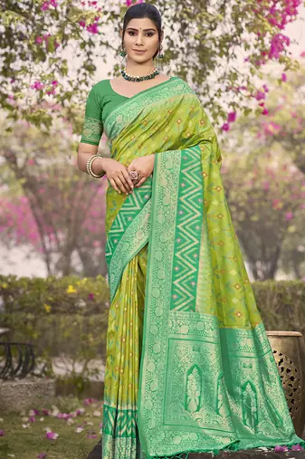Pista green pochampalli silk blend saree | elegant traditional wedding & festive wear saree
