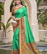 Green pochampalli silk blend saree | elegant traditional wedding & festive wear saree