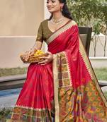 Red pochampalli silk blend saree | elegant traditional wedding & festive wear saree