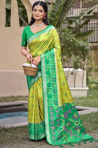 Pista green pochampalli silk blend saree | elegant traditional wedding & festive wear saree