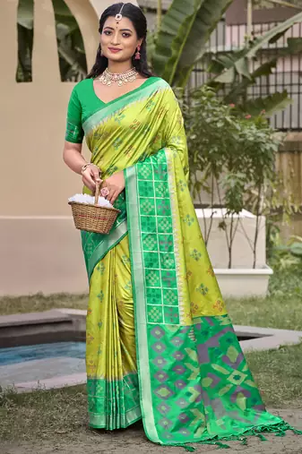 Pista green pochampalli silk blend saree | elegant traditional wedding & festive wear saree