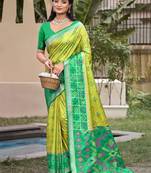 Pista green pochampalli silk blend saree | elegant traditional wedding & festive wear saree