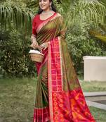 Mhendi green pochampalli silk blend saree | elegant traditional wedding & festive wear saree