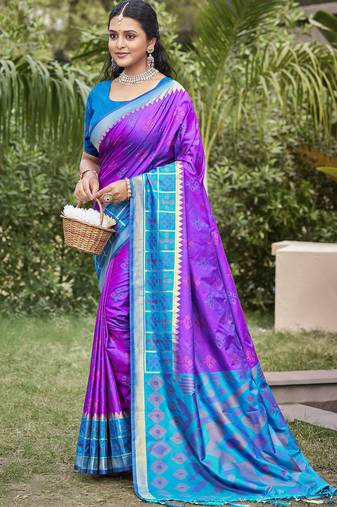Violet pochampalli silk blend saree | elegant traditional wedding & festive wear saree