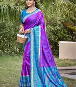 Violet pochampalli silk blend saree | elegant traditional wedding & festive wear saree