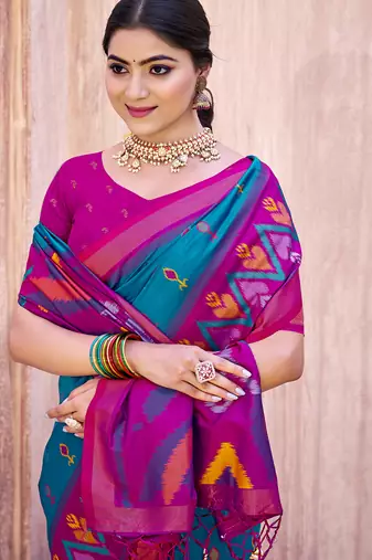 Sky blue pochampalli silk blend saree 