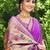 Graceful violet banarasi silk blend saree with golden zari woven border & floral jaal     wedding & festive wear