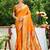 Graceful orange banarasi silk blend saree with golden zari woven border & floral jaal     wedding & festive wear