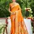 Graceful orange banarasi silk blend saree with golden zari woven border & floral jaal     wedding & festive wear