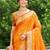 Graceful orange banarasi silk blend saree with golden zari woven border & floral jaal     wedding & festive wear