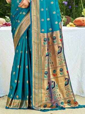 yellow banarasi silk blend saree with golden zari woven border 3