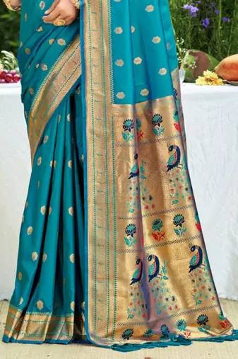 yellow banarasi silk blend saree with golden zari woven border