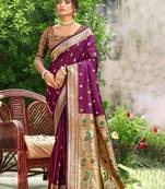 Graceful yellow banarasi silk blend saree with golden zari woven border & floral jaal     wedding & festive wear