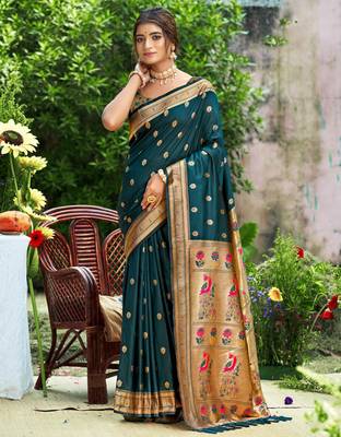 yellow banarasi silk blend saree with golden zari woven border 1