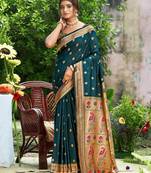 Graceful yellow banarasi silk blend saree with golden zari woven border & floral jaal     wedding & festive wear