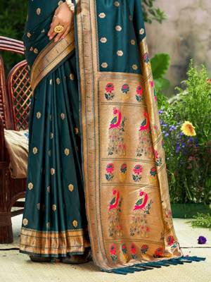 yellow banarasi silk blend saree with golden zari woven border 3