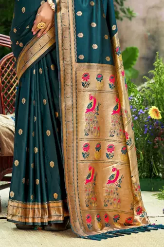 yellow banarasi silk blend saree with golden zari woven border