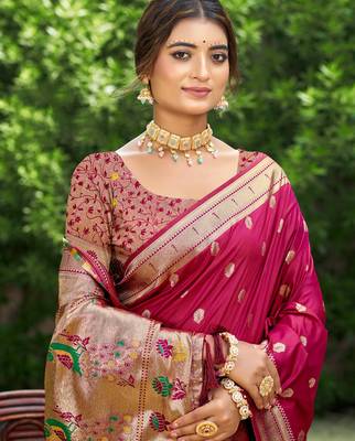 yellow banarasi silk blend saree with golden zari woven border 2