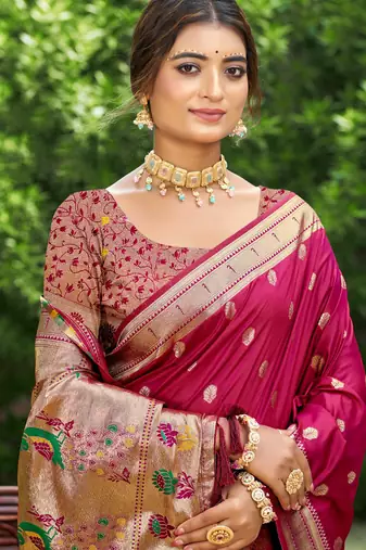yellow banarasi silk blend saree with golden zari woven border