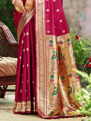 yellow banarasi silk blend saree with golden zari woven border 3