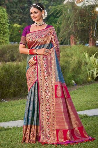 Majestic grey kanjivaram silk blend saree | bridal heritage collection | limited edition