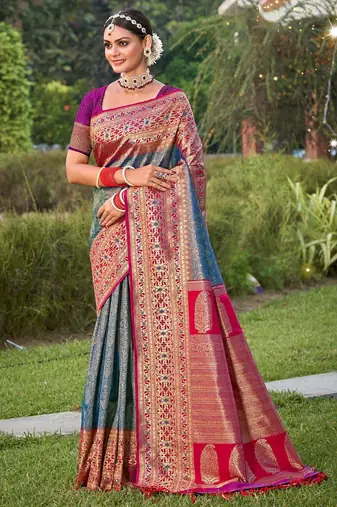 Majestic grey kanjivaram silk blend saree | bridal heritage collection | limited edition