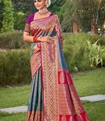 Majestic grey kanjivaram silk blend saree | bridal heritage collection | limited edition