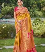 Majestic mustard kanjivaram silk blend saree | bridal heritage collection | limited edition