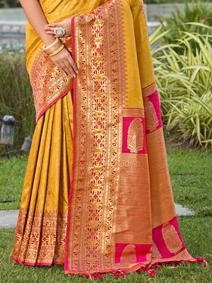 Majestic mustard kanjivaram silk blend saree  3