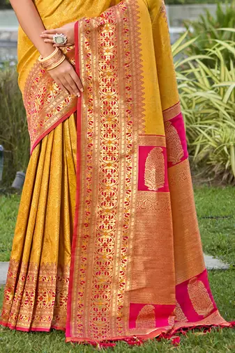 Majestic mustard kanjivaram silk blend saree | bridal heritage collection | limited edition