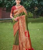 Majestic mhendi green kanjivaram silk blend saree | bridal heritage collection | limited edition