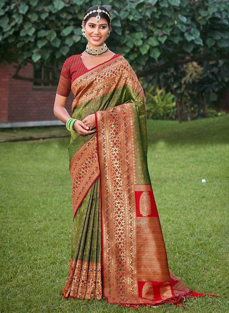 Majestic mhendi green kanjivaram silk blend saree | bridal heritage collection | limited edition