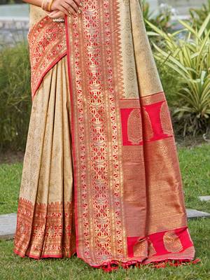 Majestic cream kanjivaram silk blend saree  3