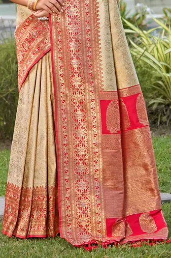 Majestic cream kanjivaram silk blend saree | bridal heritage collection | limited edition
