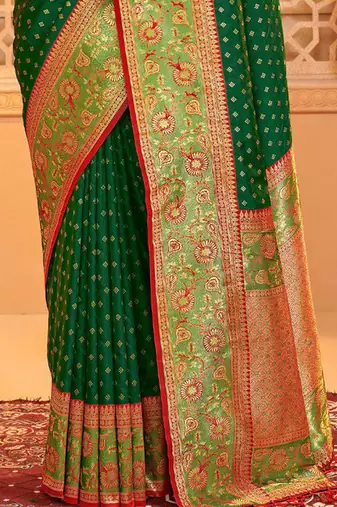 Majestic dark green kanjivaram silk blend saree 